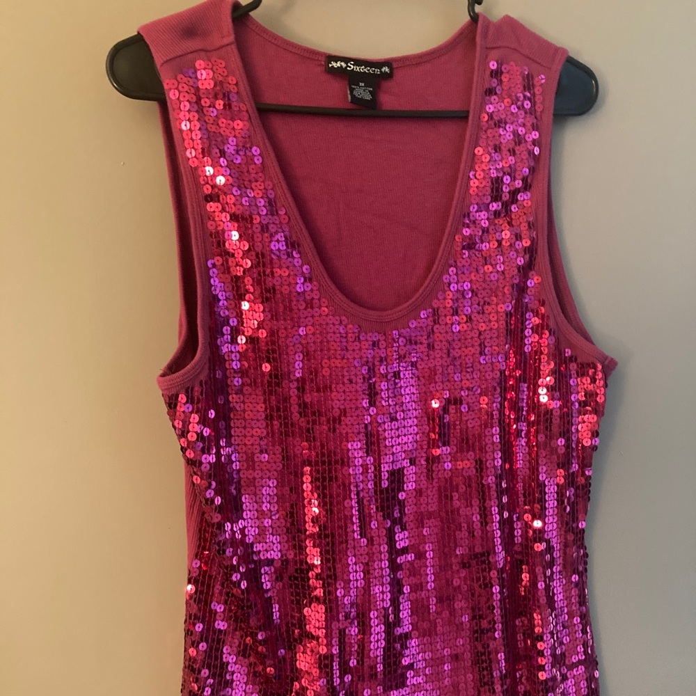 Sixteen 3X plus pink sequined tank top